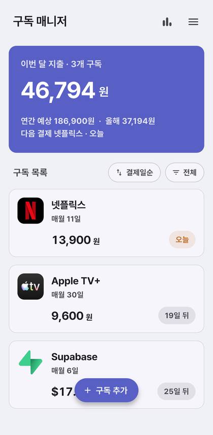 구독매니저 구독 목록